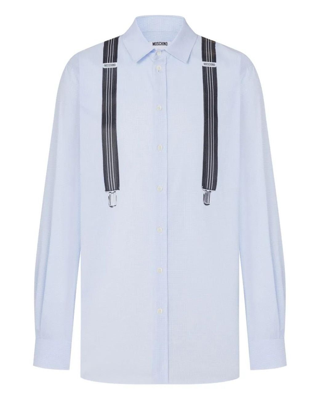 Moschino Blue Long-Sleeved Light Shirt With Printed Suspenders for men
