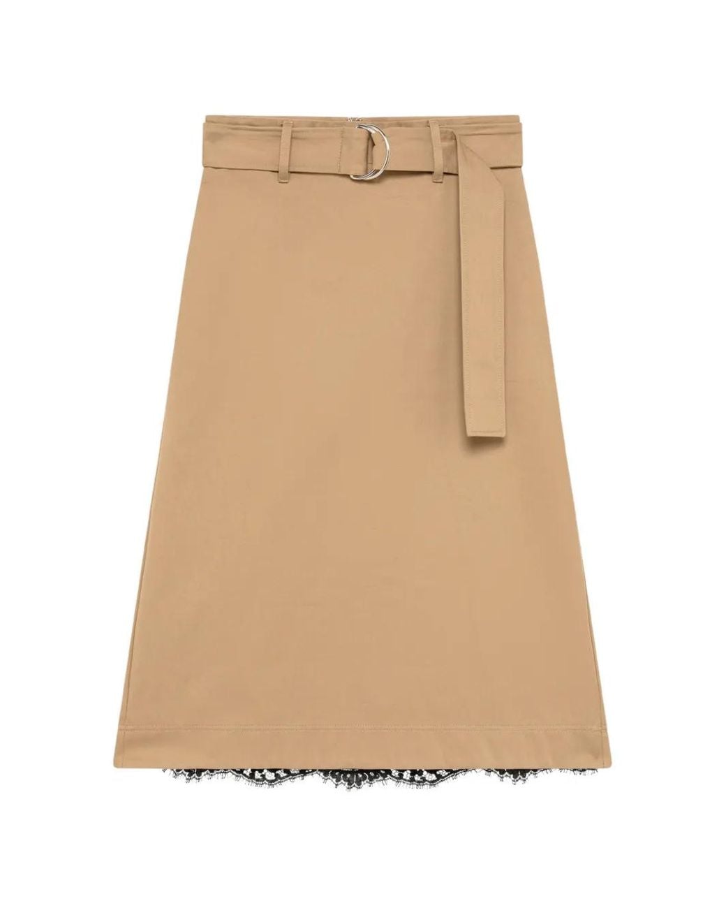 MSGM Natural Belted Lace-Trim Midi Skirt