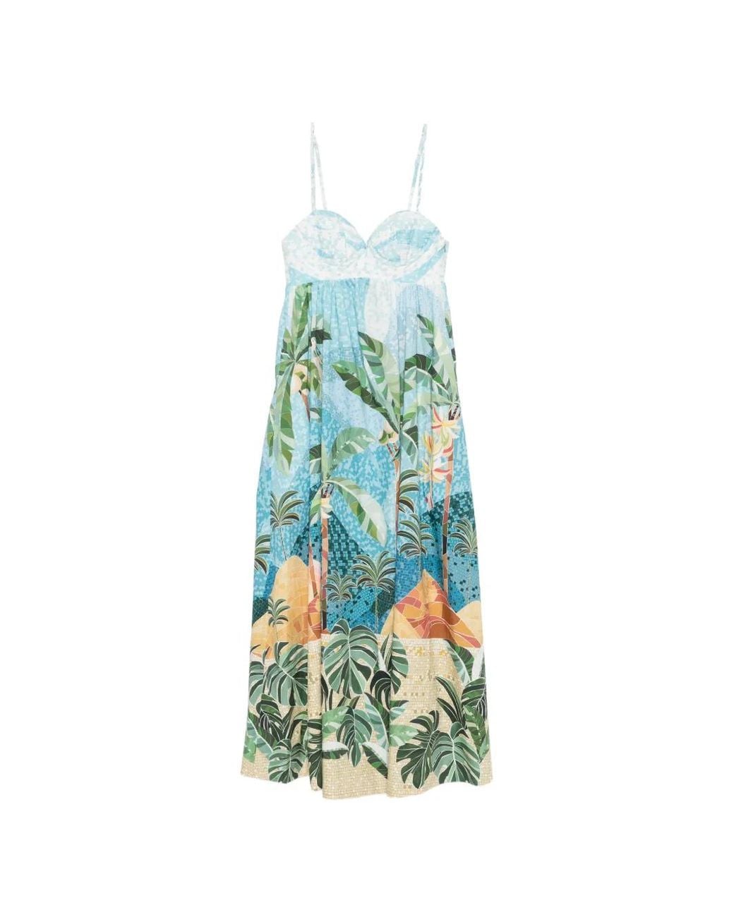 Farm Rio White Mosaic Sweetheart Neck Maxi Dress