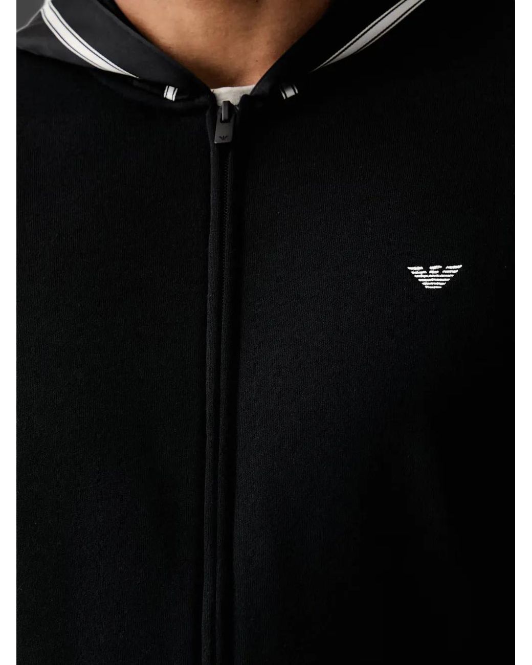 Emporio Armani Black Logo-Embroidered Zip-Up Hoodie for men