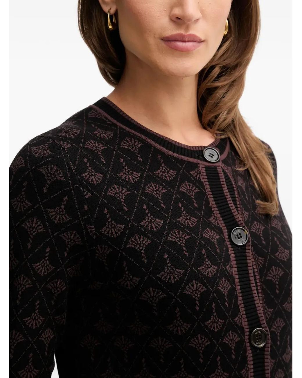 Joop! Black Klodi Button-Up Patterned Cardigan