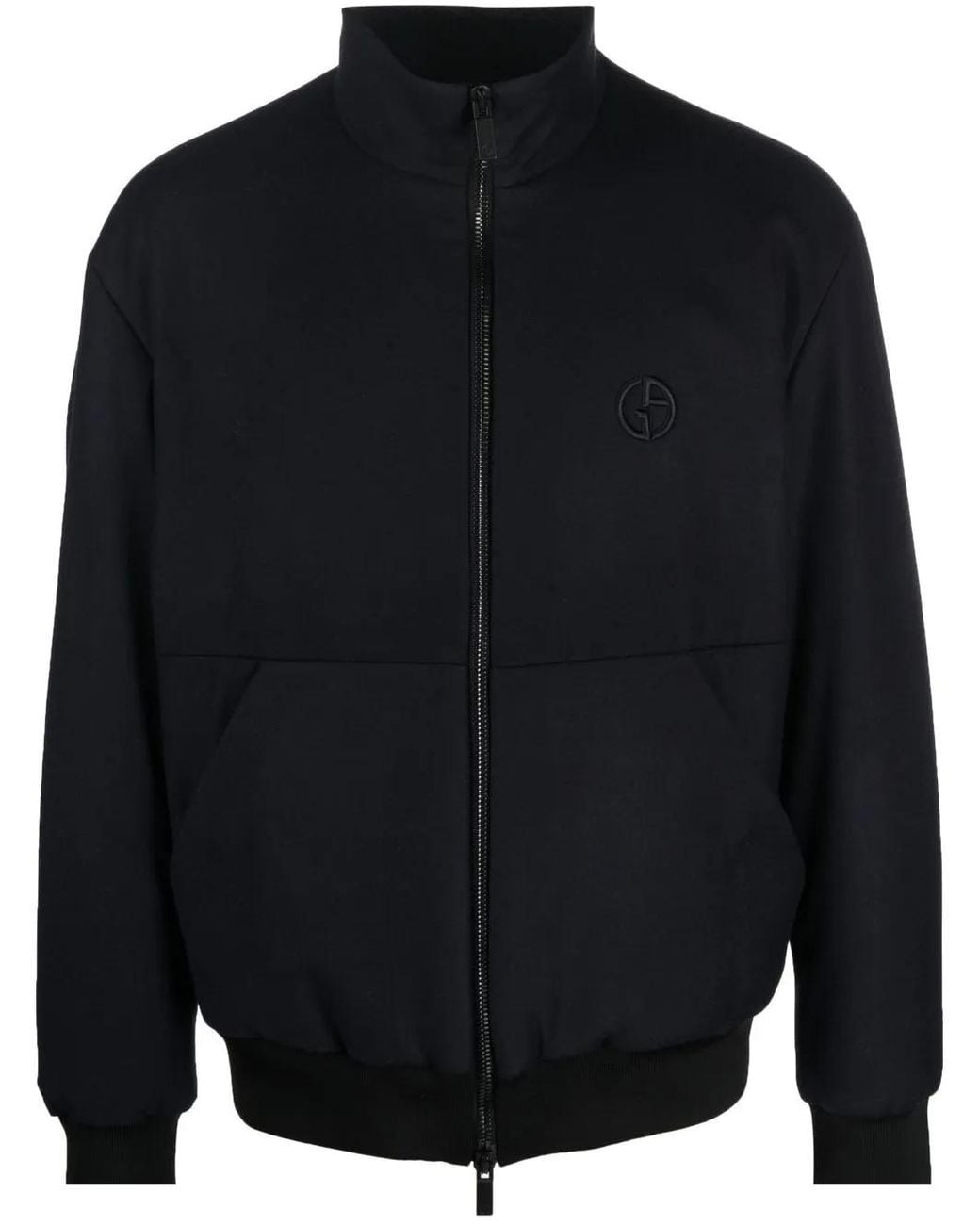 Giorgio Armani Blue Embroidered-Logo Zip-Up Jacket for men