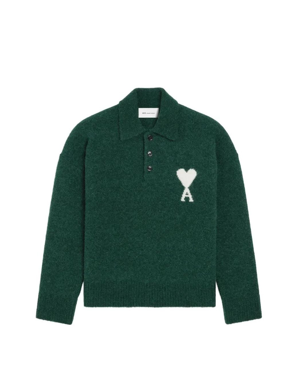 AMI Green Alpaca Polo With Ami De Coeur