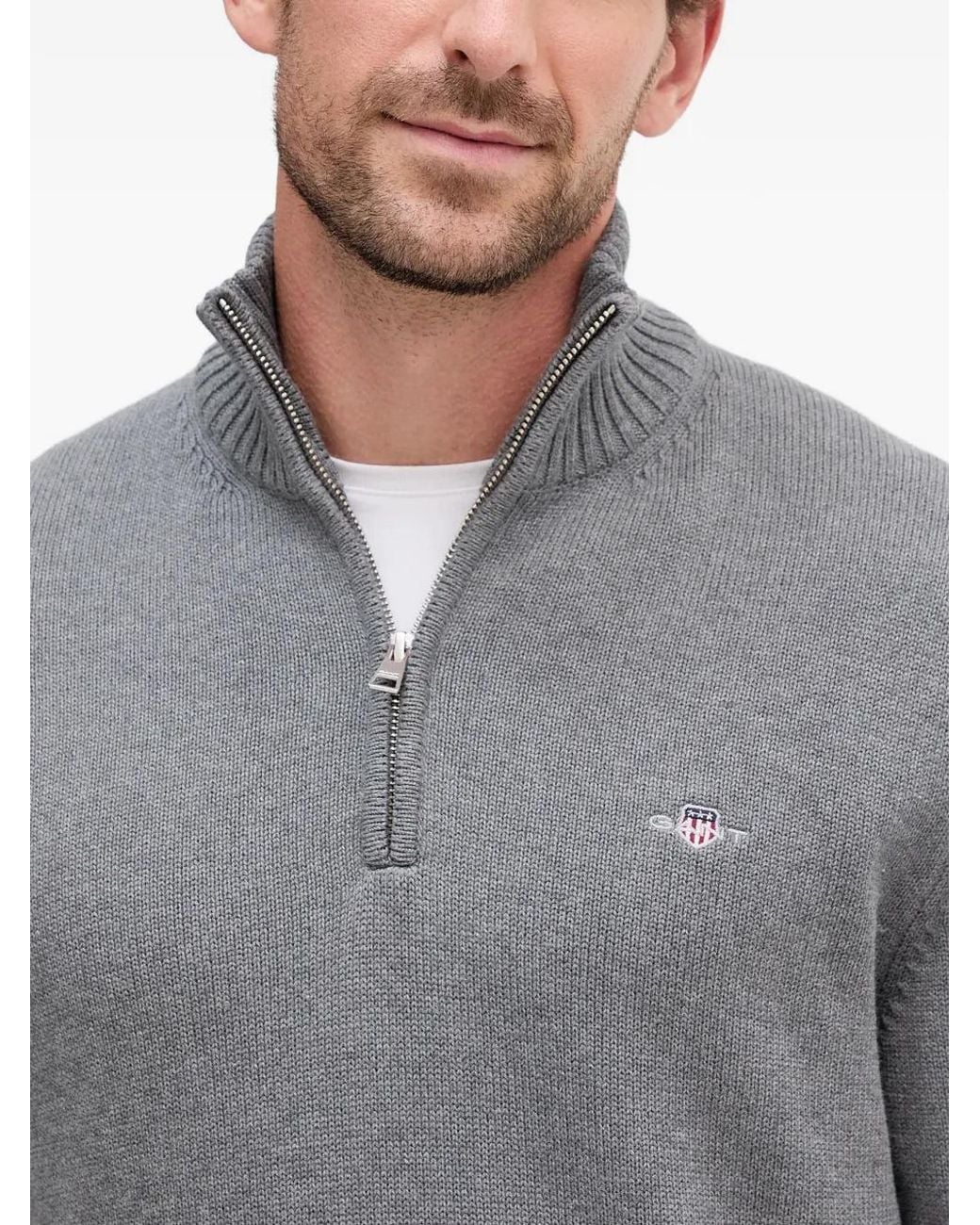 Gant Gray Pull En Coton À Col Zippé for men