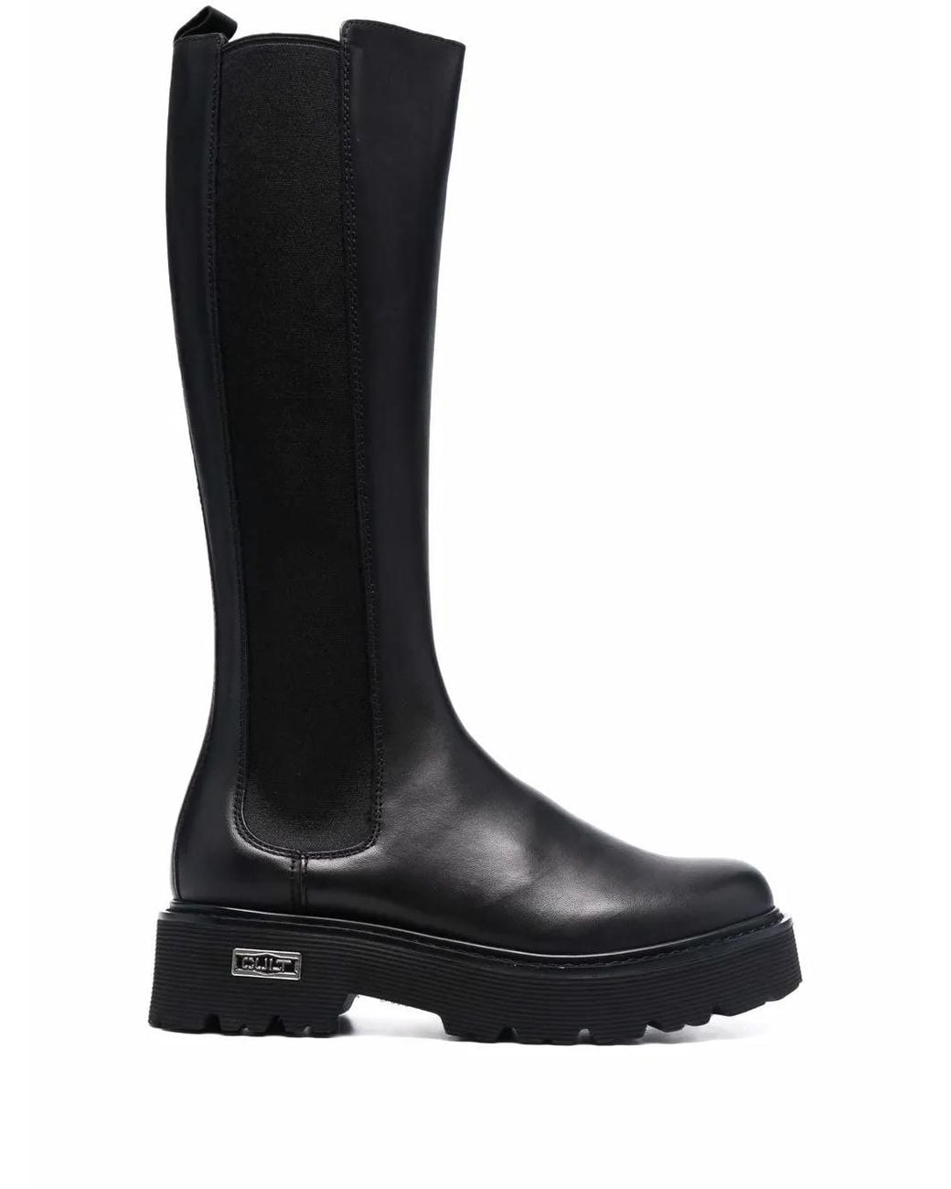 Cult Black Chunky Leather Knee-Length Boots