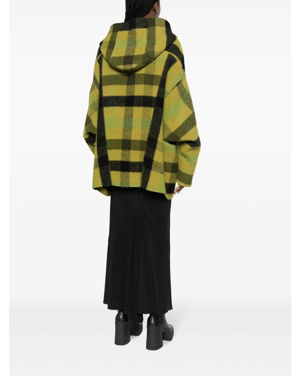 Rick Owens Green Checked Hooded Wool Jacket