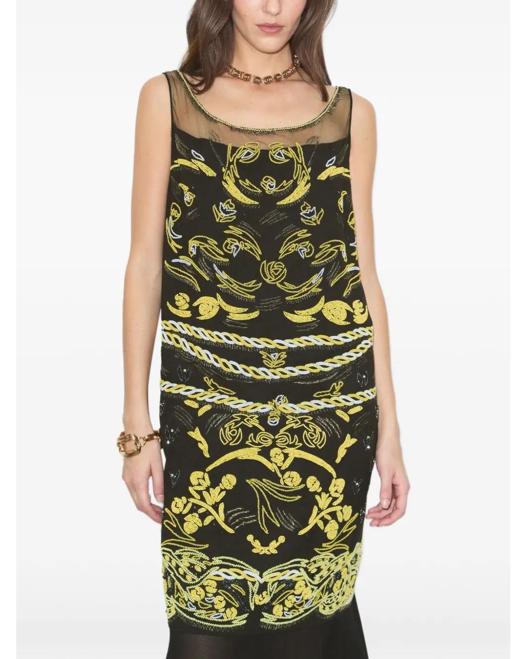 Tory Burch Green Embellished Mesh Dress
