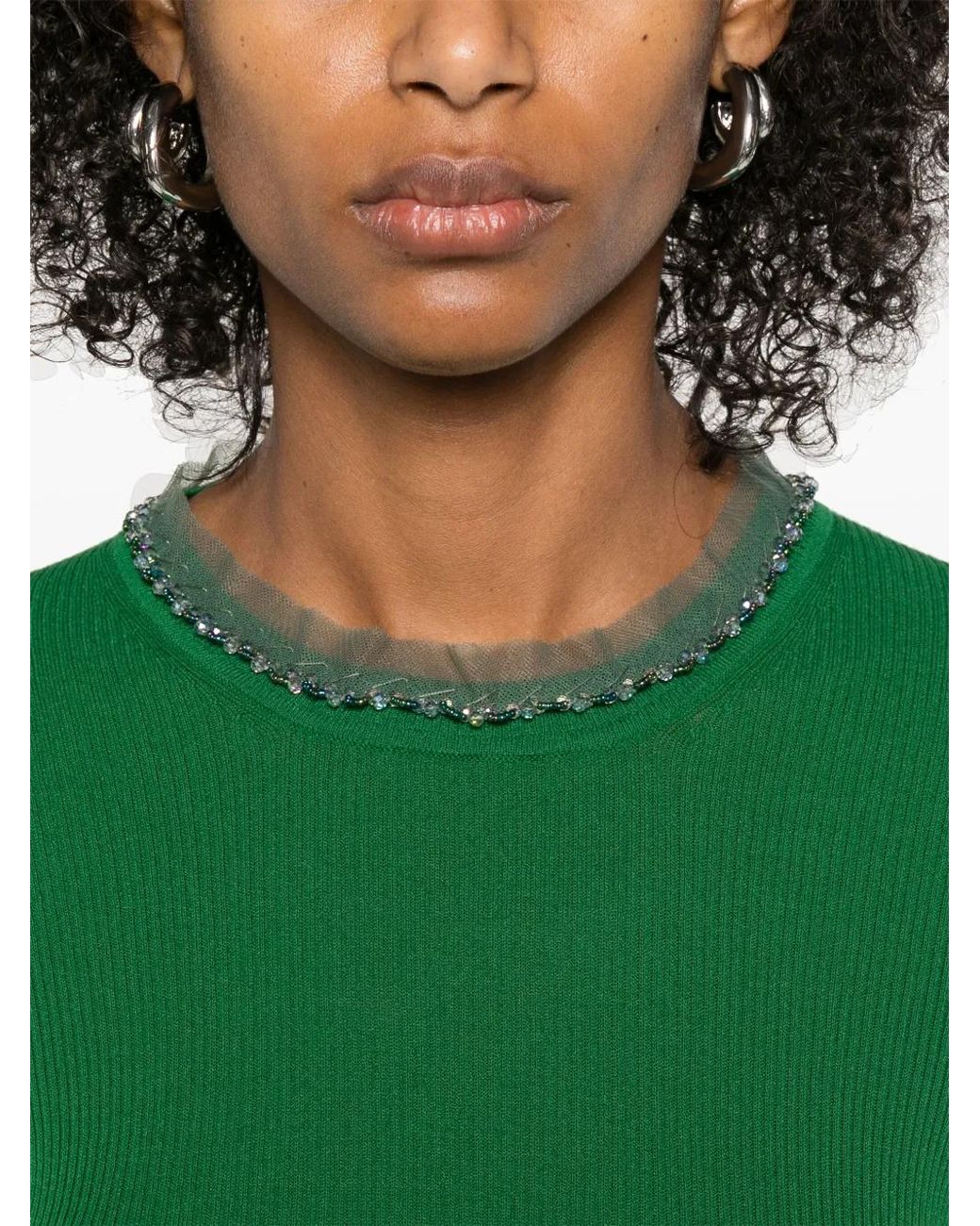 P.A.R.O.S.H. Green Bead-Embellished T-Shirt