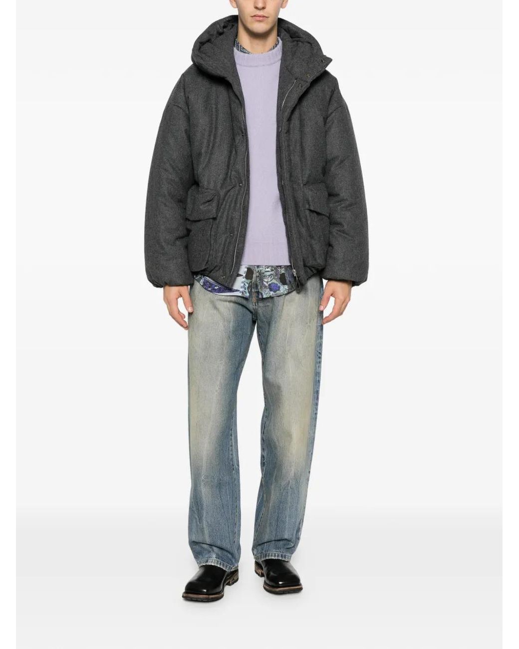 LC23 Gray Hooded Padded Jacket for men