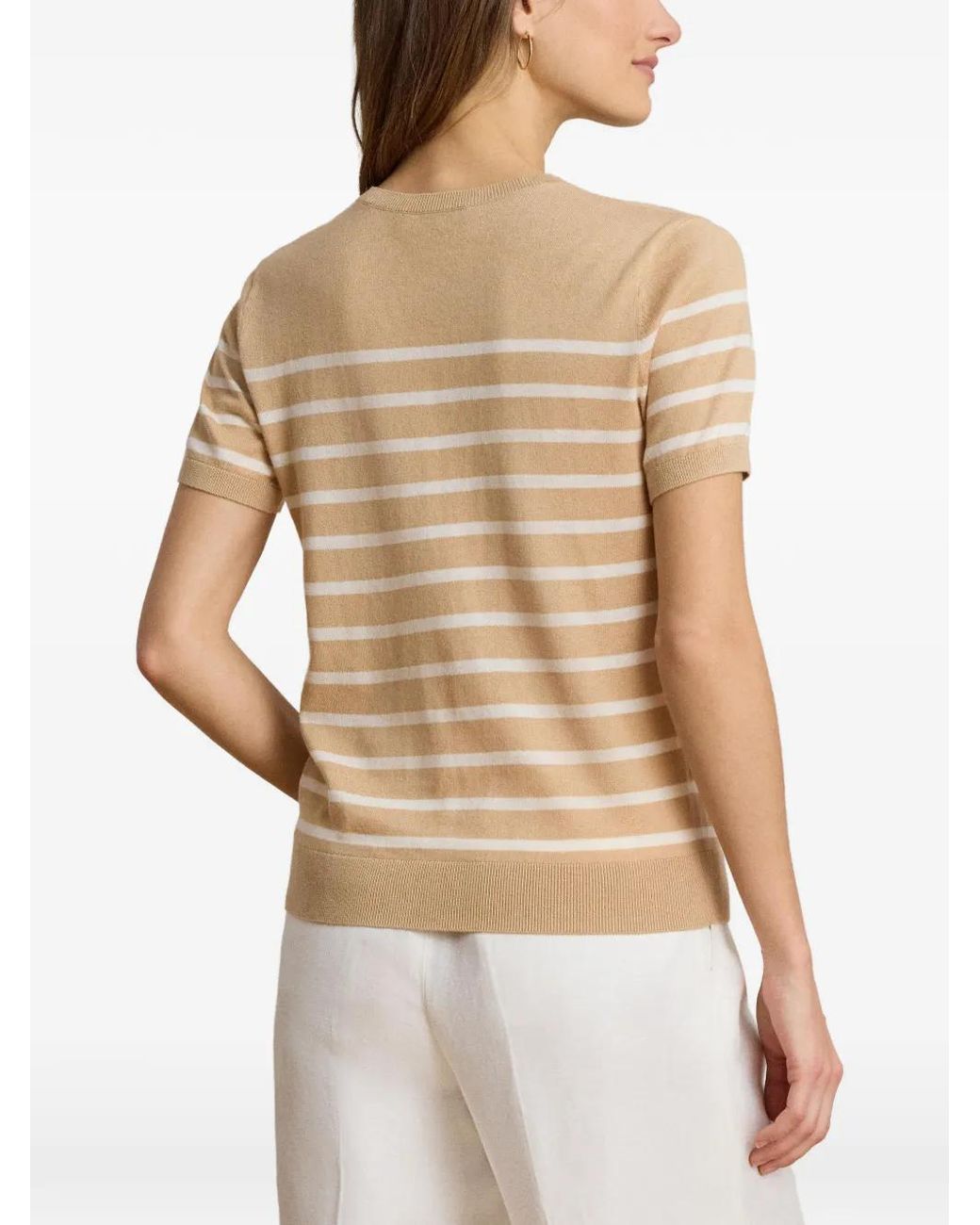Ralph Lauren Natural Striped Short-Sleeve Sweater