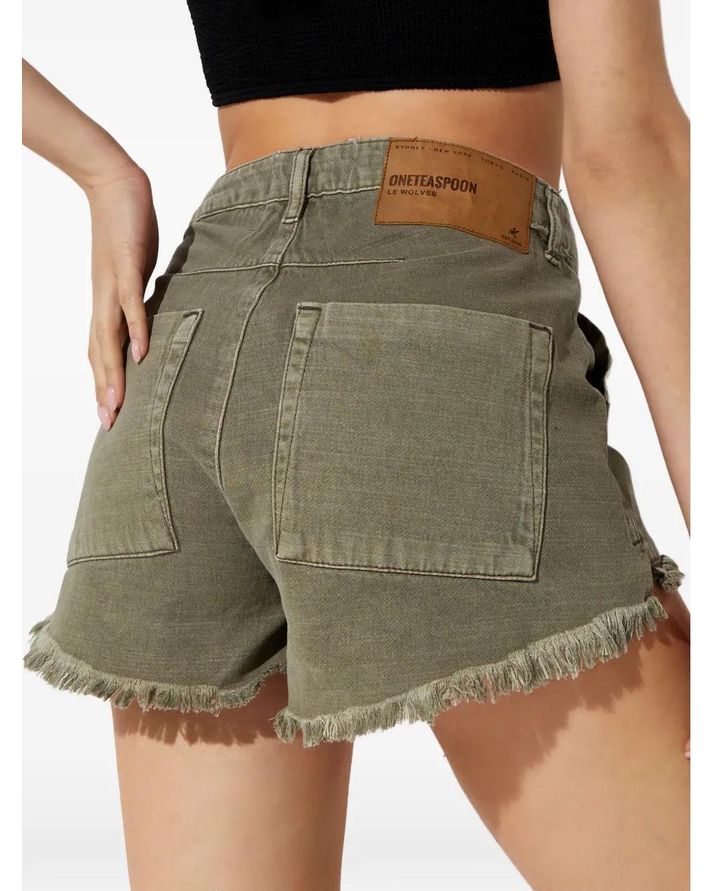 One Teaspoon Black Cargo Frayed Shorts