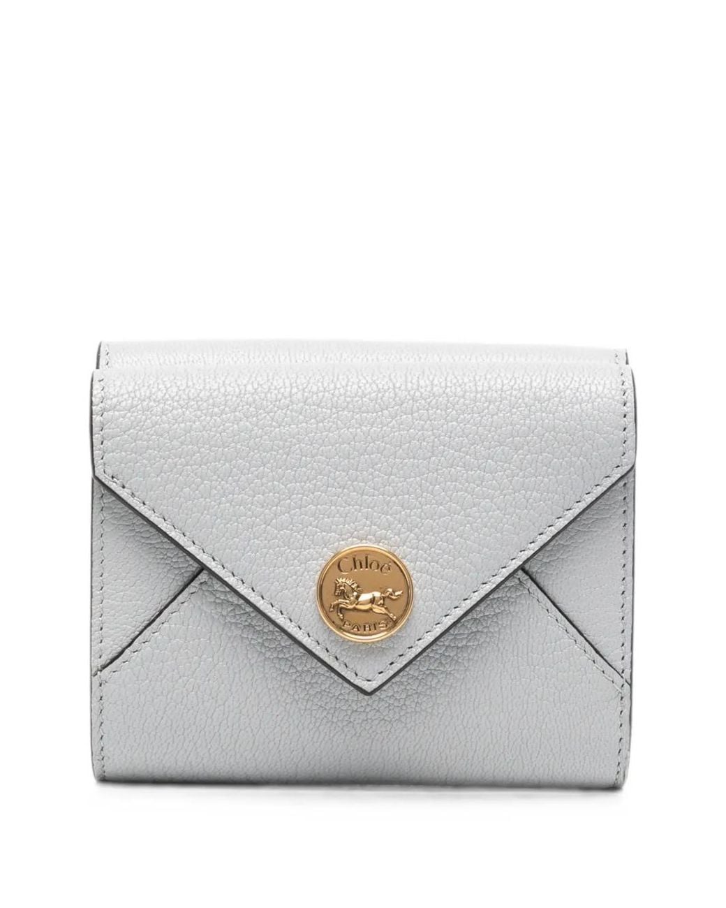 Chloé Gray Small Logo-Plaque Trifold Wallet