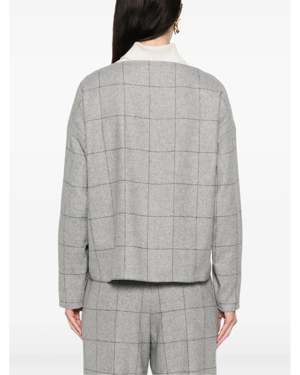 Emporio Armani Gray Checked Boat-Neck Sweater