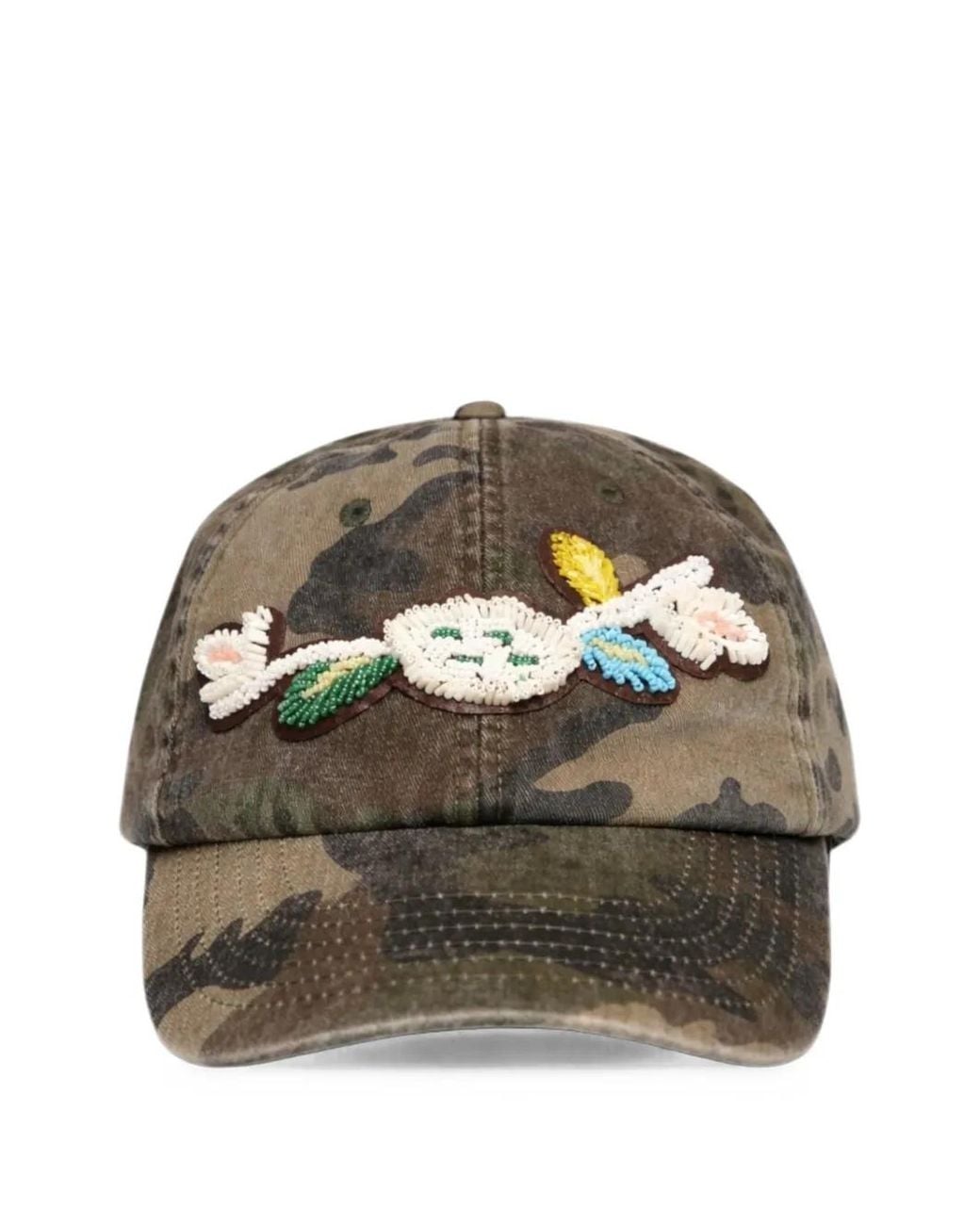 Bluemarble Green Flower-Embroidered Camouflage-Print Cap
