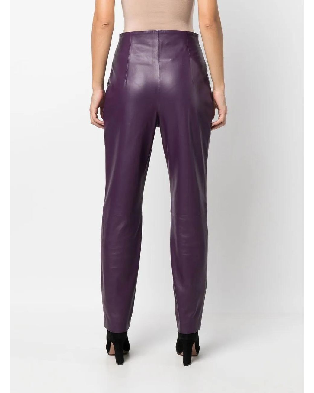 Alberta Ferretti Purple Tapered-Leg Leather Trousers