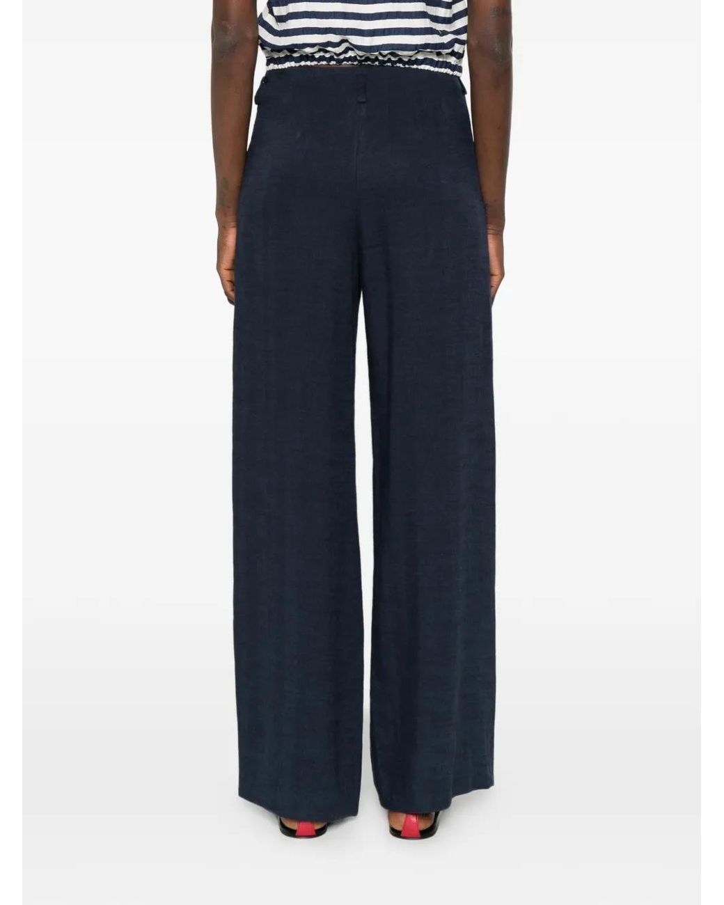 Maje Blue Pantalon En Lin Mélangé