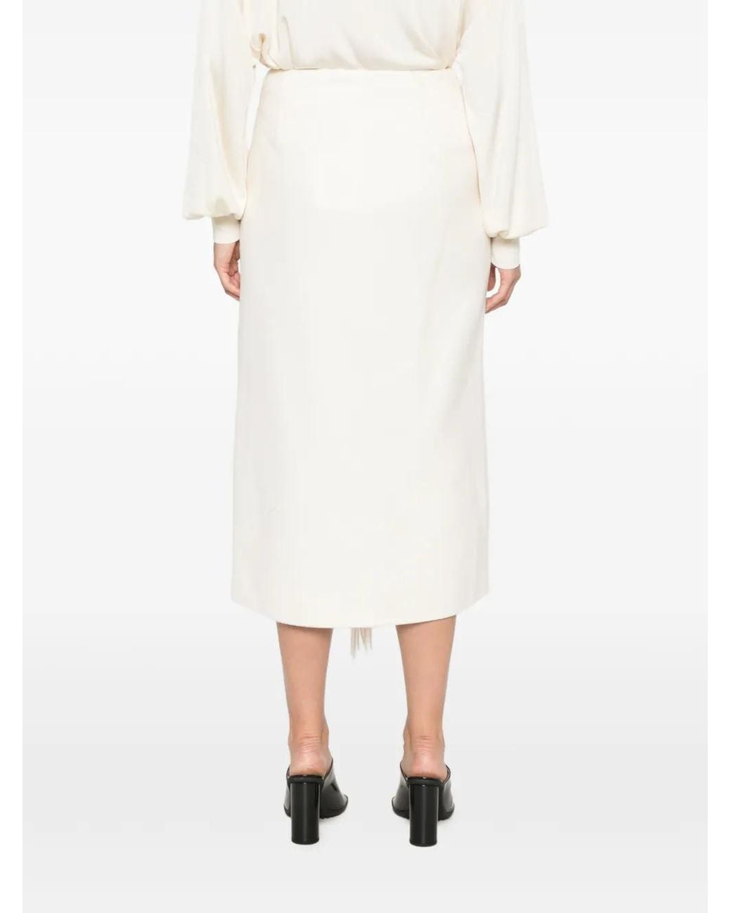 Rohe White Double-Faced Fringe Midi Skirt