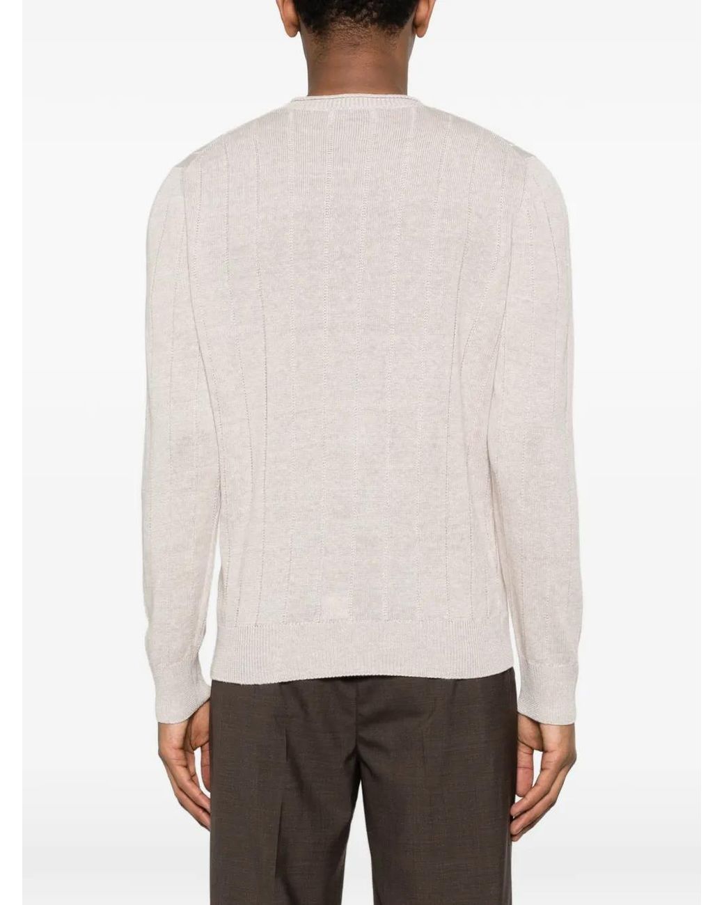 Gran Sasso White Ribbed Crew-Neck Sweater for men