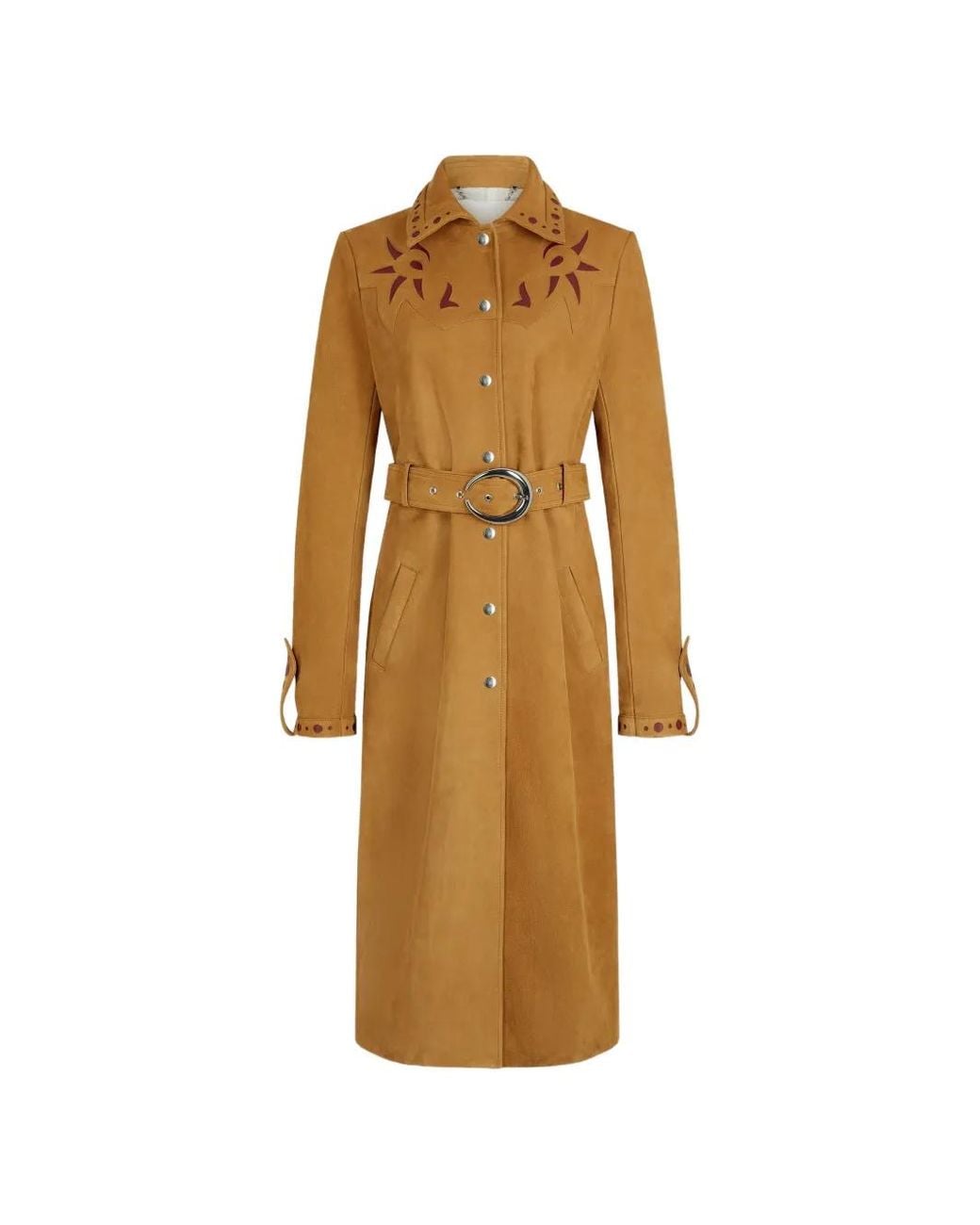 Rabanne Natural Straight Leather Trench Coat With Embellishments