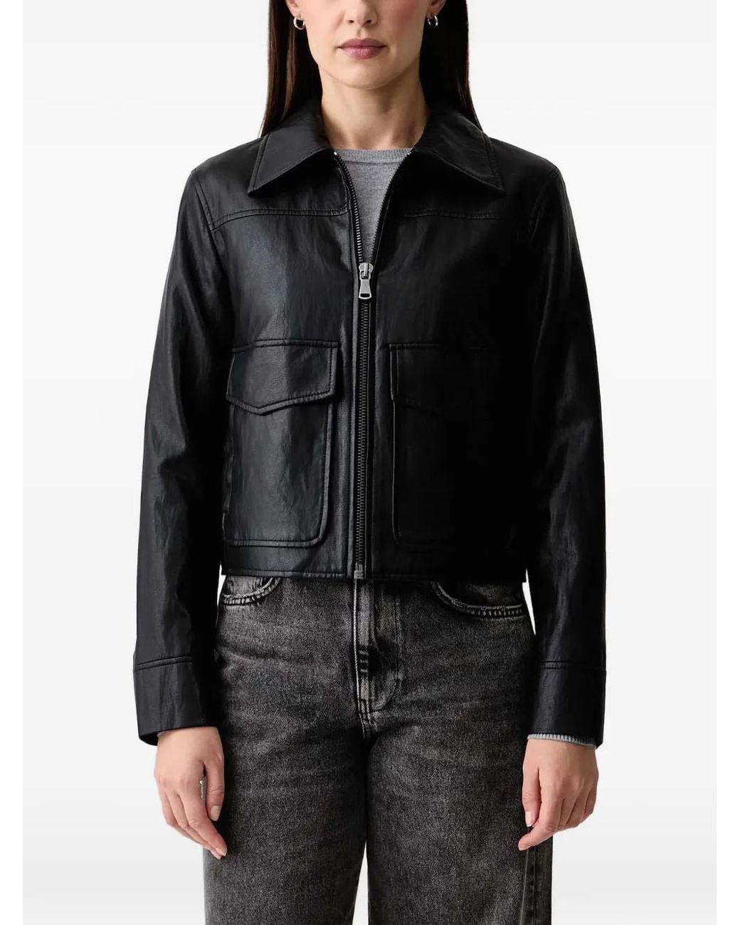 Sisley Black Flap-Pocket Zip-Up Jacket