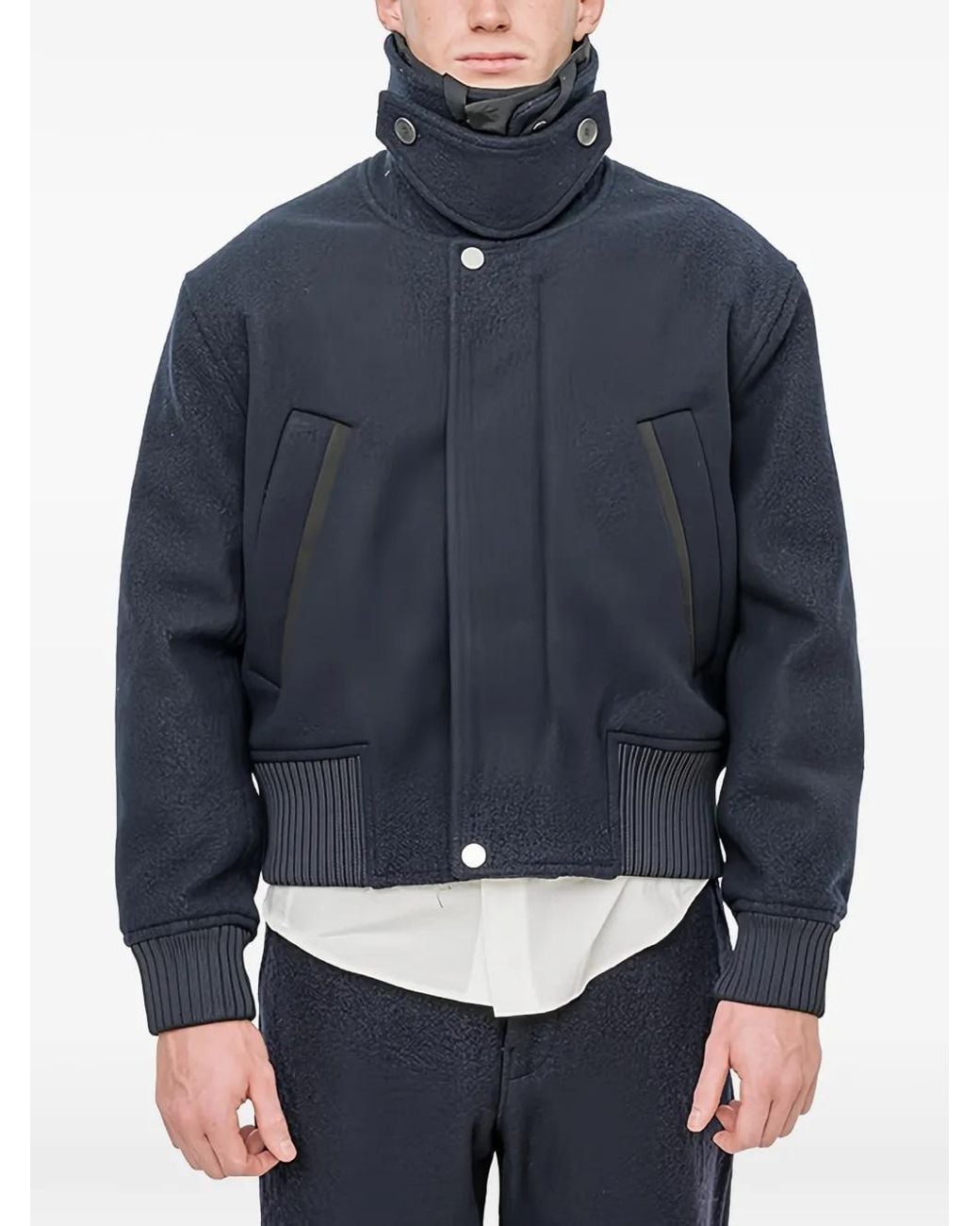 Craig Green Blue Quilted-Collar Wool Flight Jacket for men