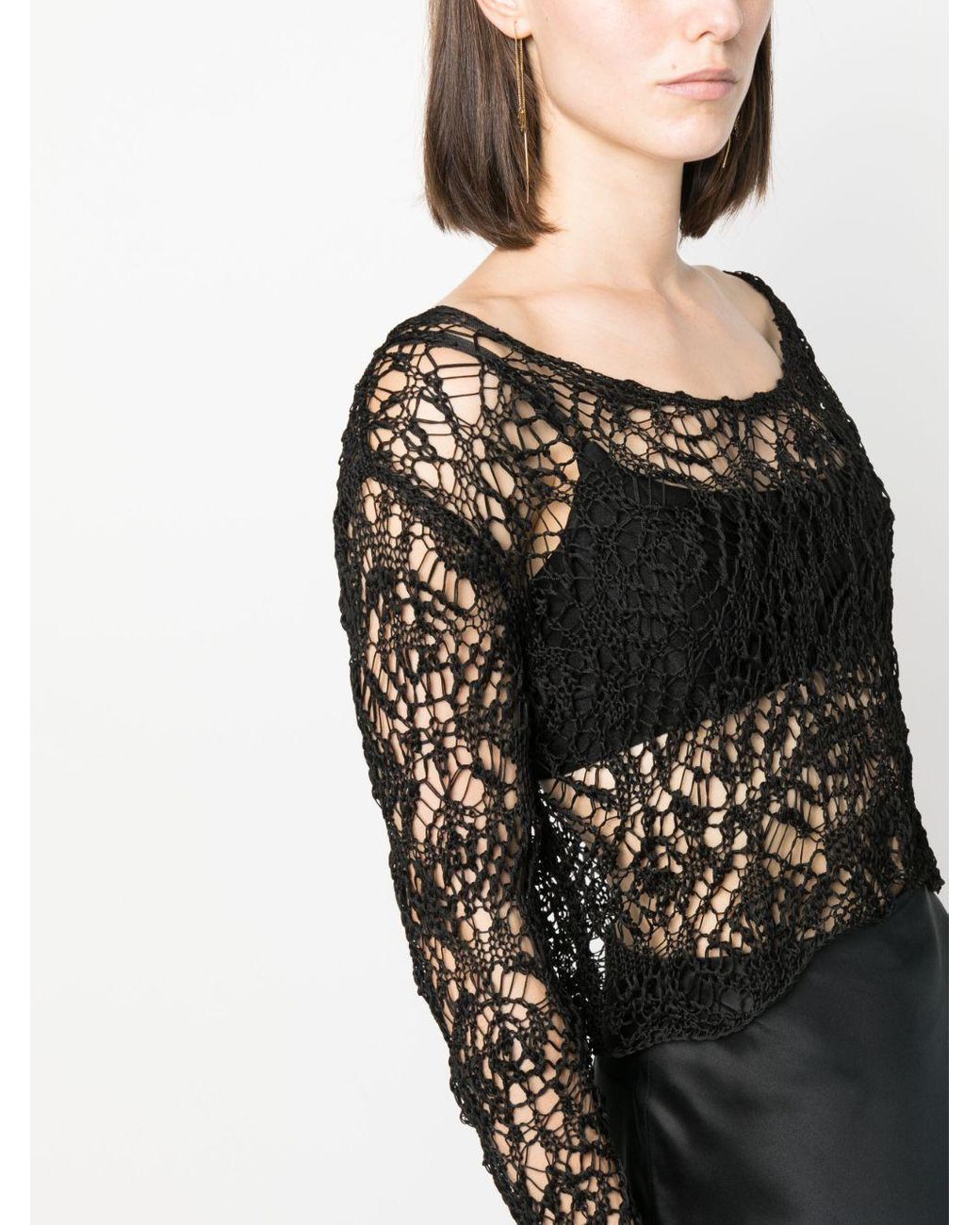 Tom Ford Boat-neck Open-knit Top in Black | Lyst