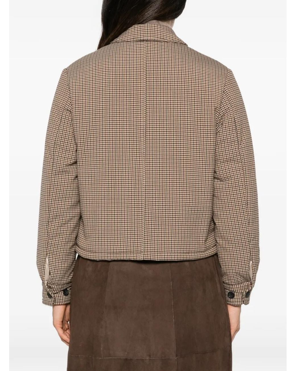 White Sand Brown Check-Pattern Cropped Jacket