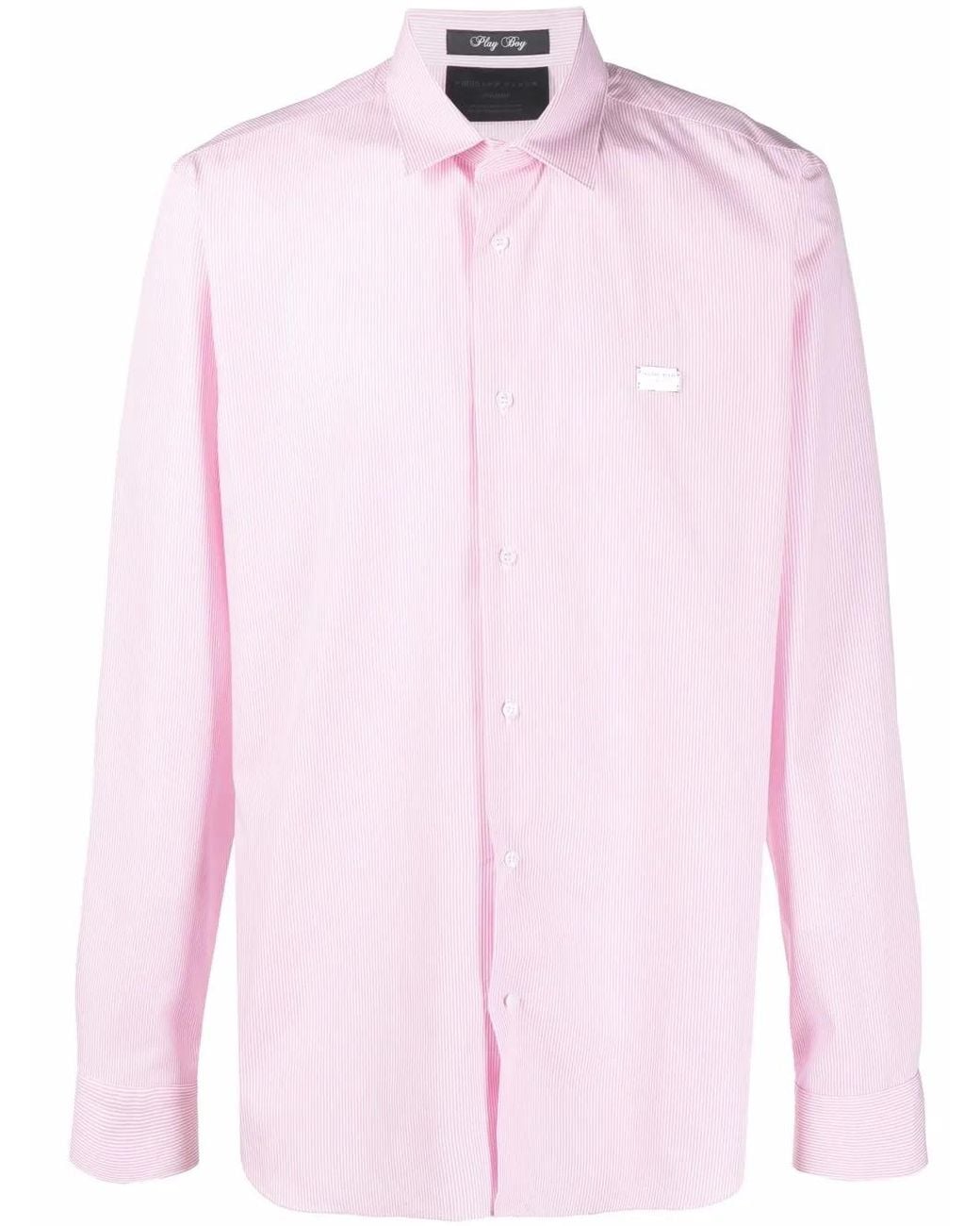 Philipp Plein Pink Skull-Print Striped Shirt for men