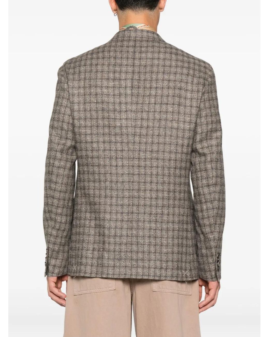 Etro Gray Checked Paisley-Lined Blazer for men