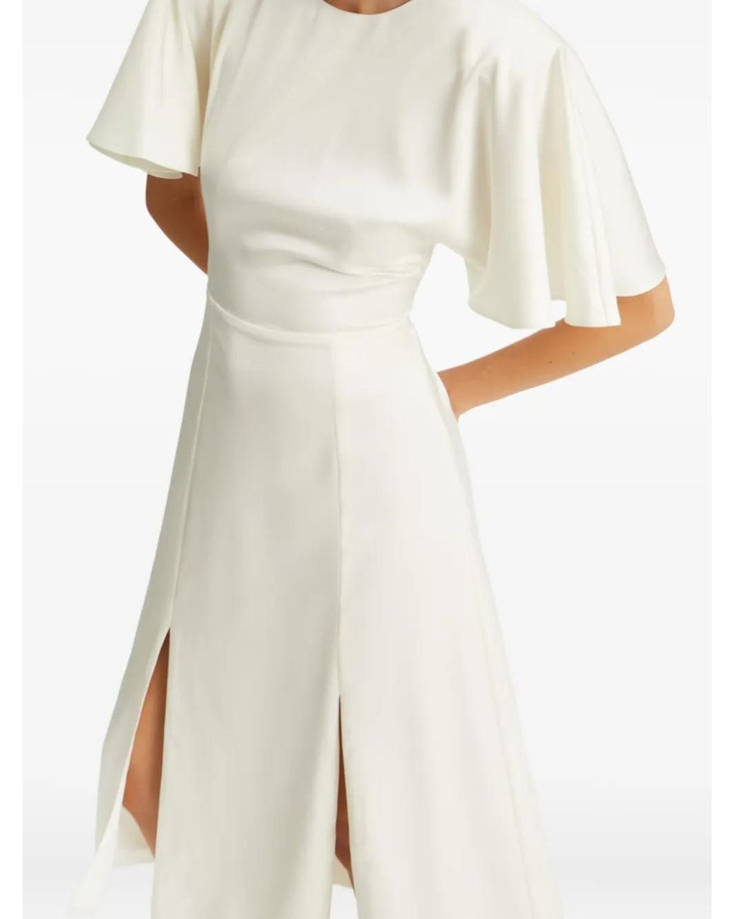 ROTATE BIRGER CHRISTENSEN White Satin Slit Midi Dress