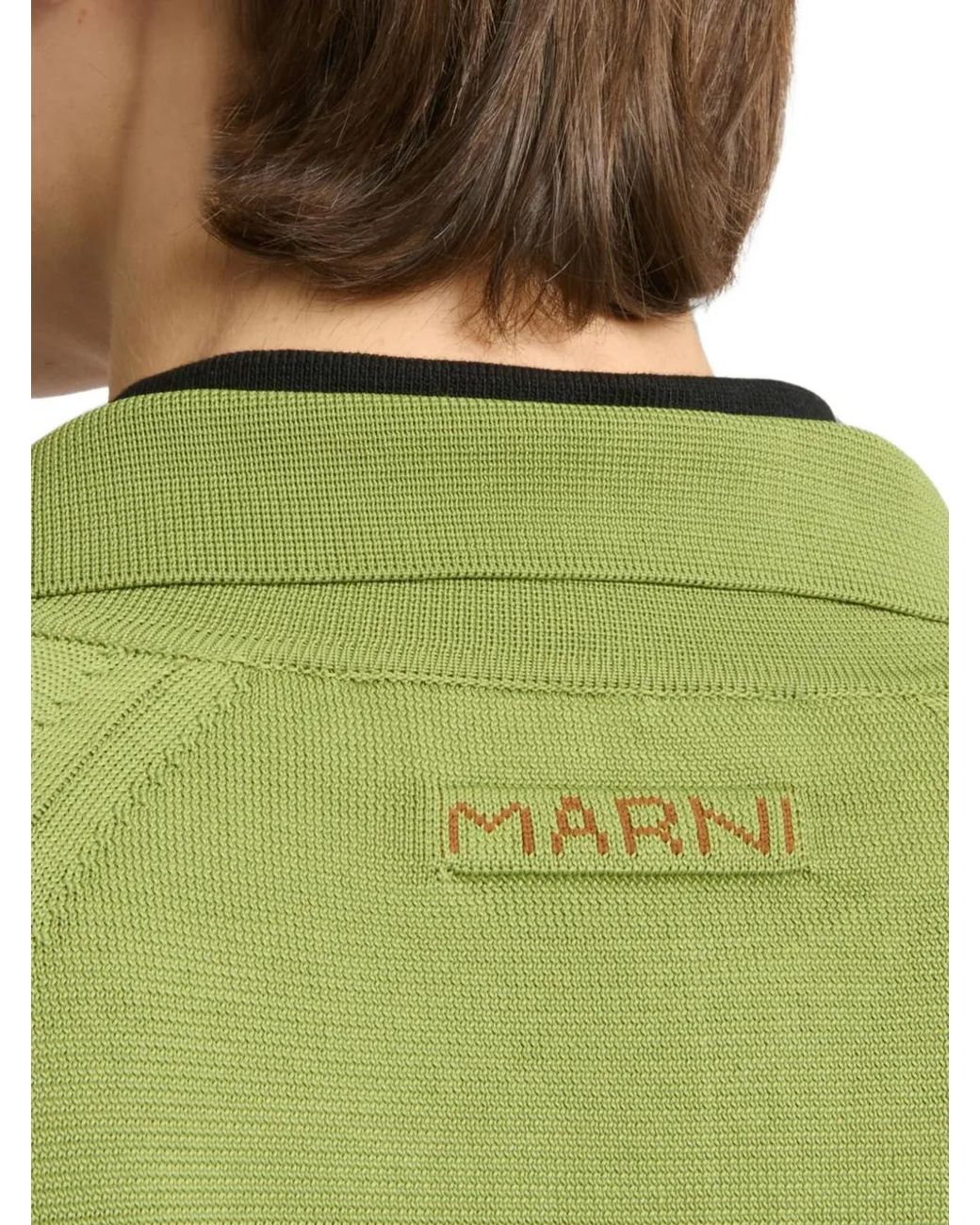 Marni Green Cardigan En Maille Techno À Col Polo for men