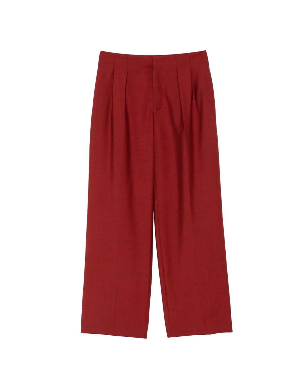 Lacoste Red Pleated-Detail Straight-Leg Trousers