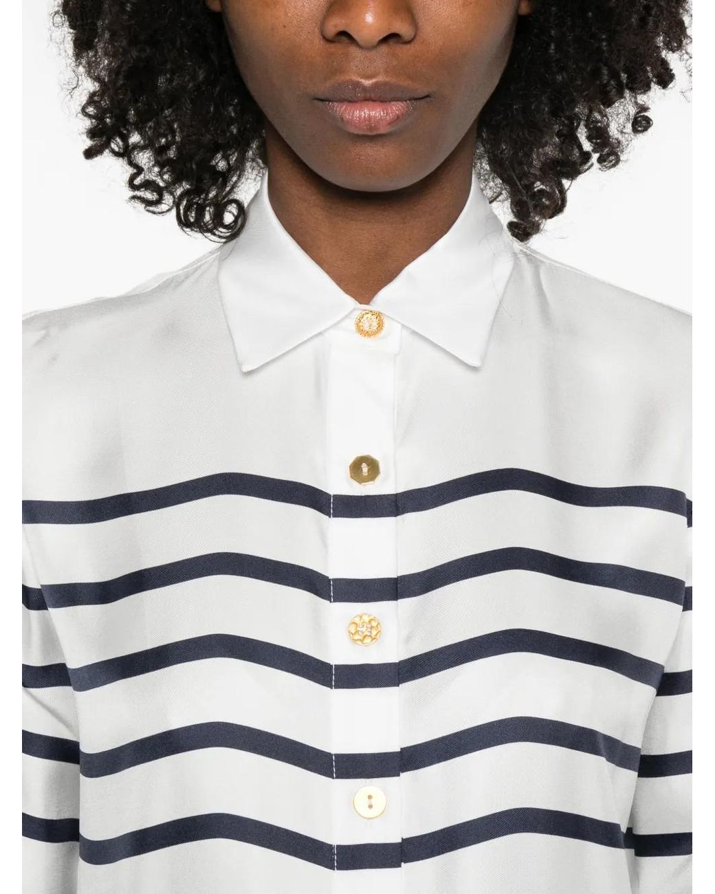 Franchise White Striped Buttoned Top