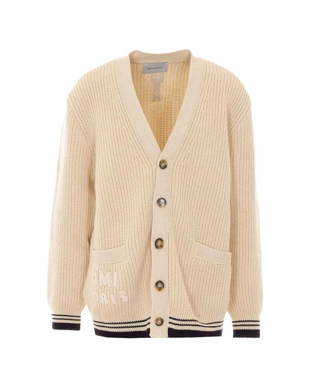 AMI Natural Ami De Coeur Logo-Embroidered Cardigan for men