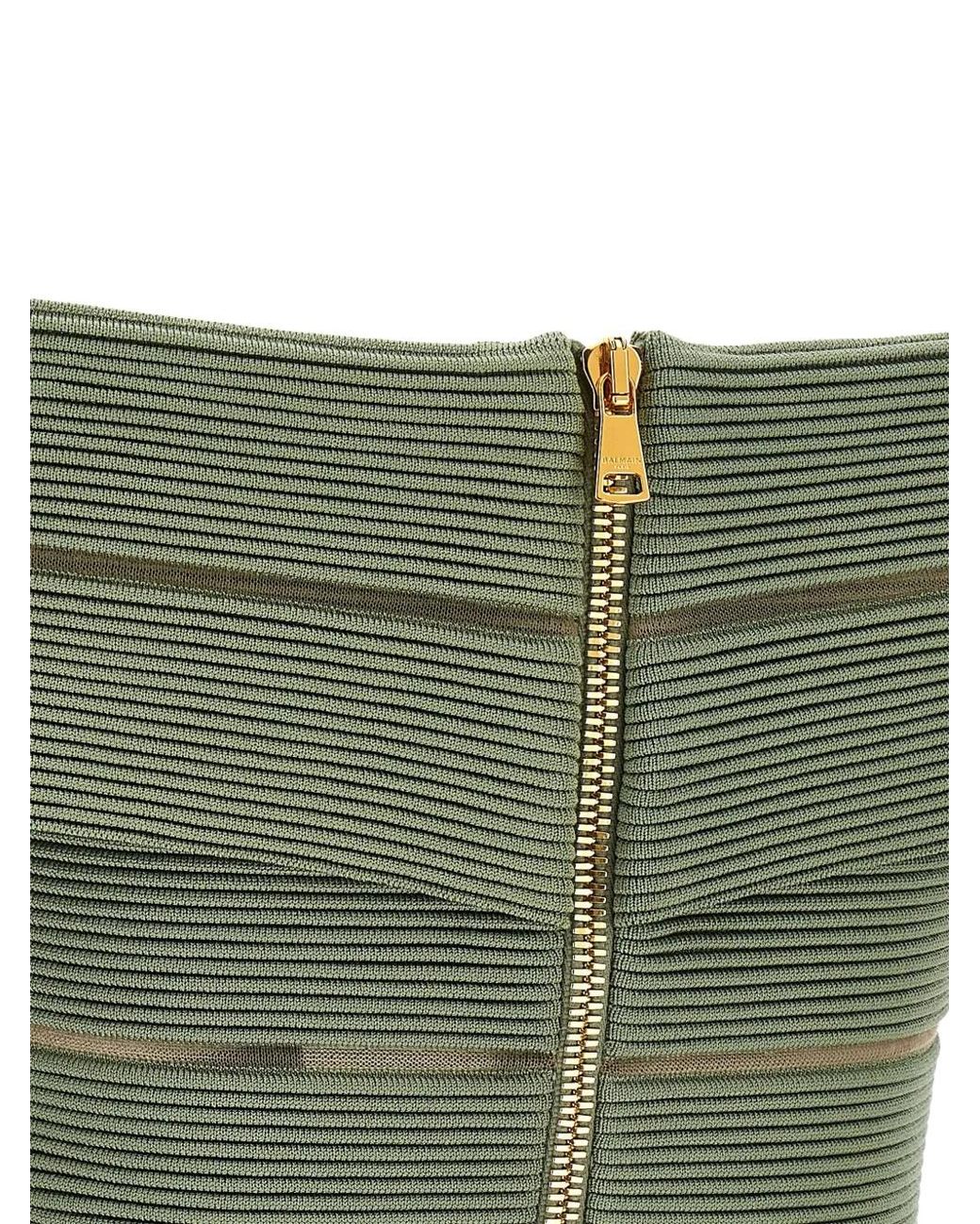 Balmain Green Off-The-Shoulder Zip-Fastening Top