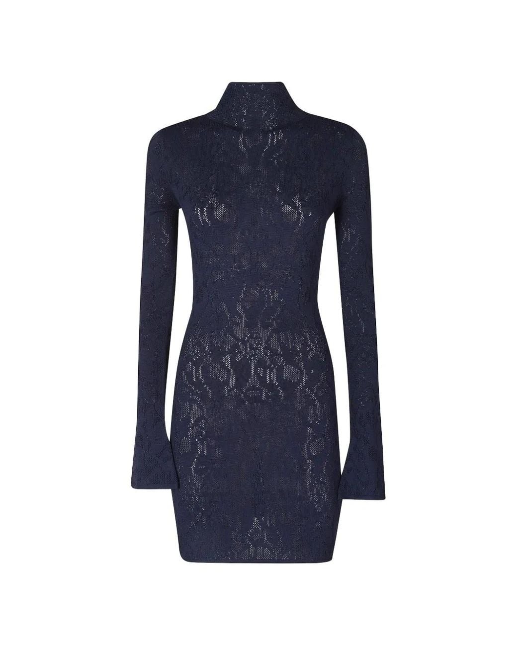 Dondup Blue Open-Knit Long-Sleeve Mini Dress