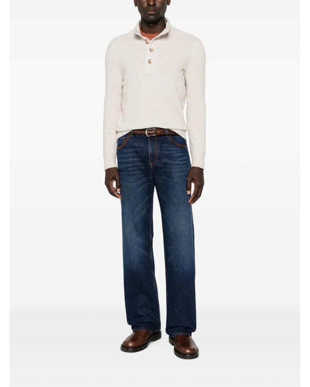 Gran Sasso White Button-Up High-Neck Sweater for men