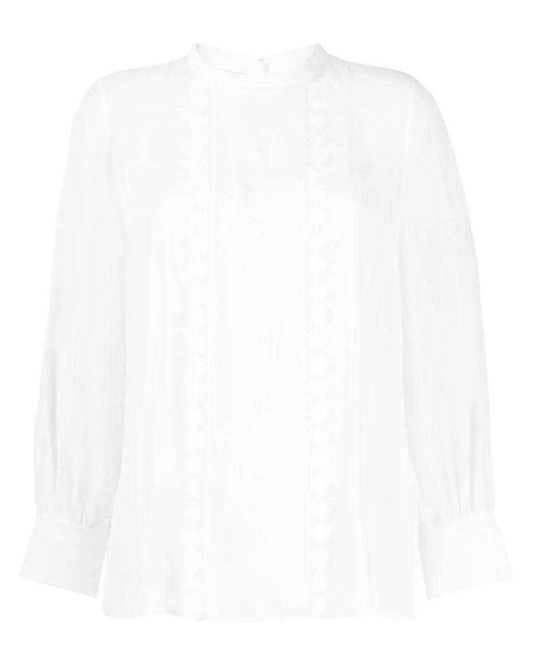 Shiatzy Chen White Mulberry Silk Lace-Appliqué Shirt