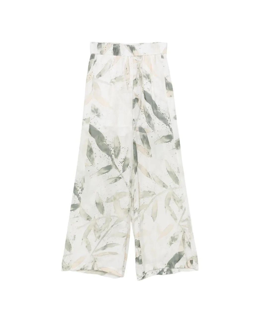 Peserico White Leaf-Print Elasticated Trousers