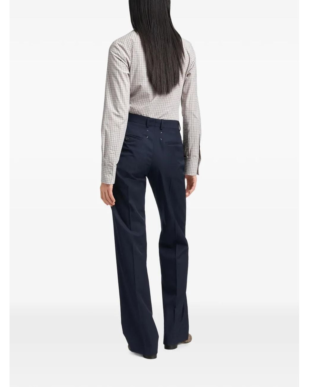 Maison Margiela Blue Pleated Wool Tailored Trousers