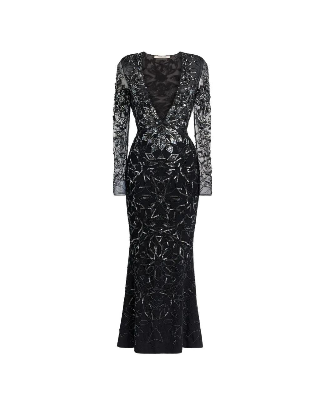 Roberto Cavalli Black Mosaic Embellished Fishtail Dress