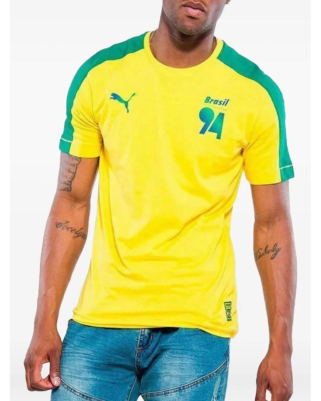 PUMA Yellow Forever Football T7 Logo T-Shirt for men