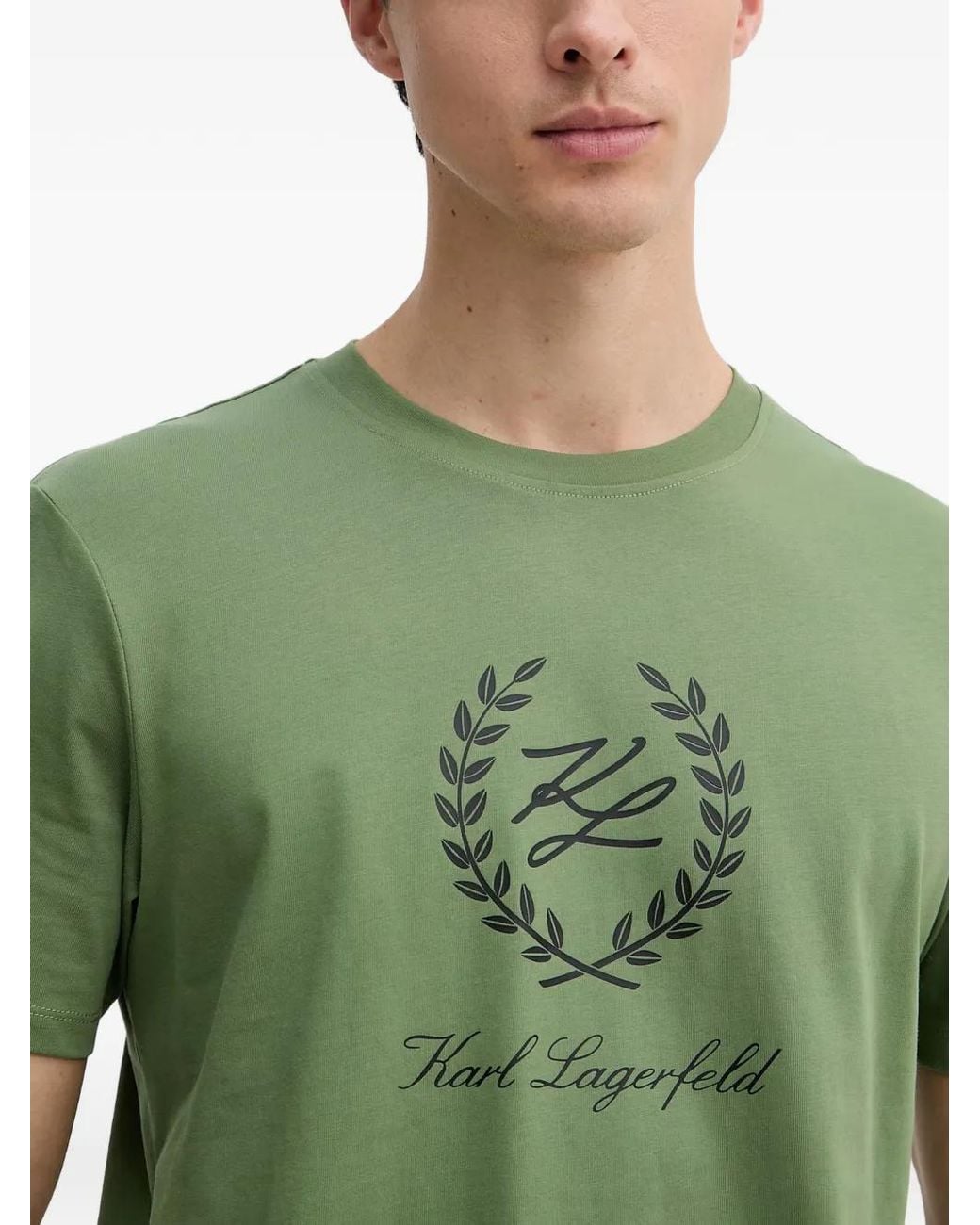 Karl Lagerfeld Green Logo-Print Crew-Neck T-Shirt for men