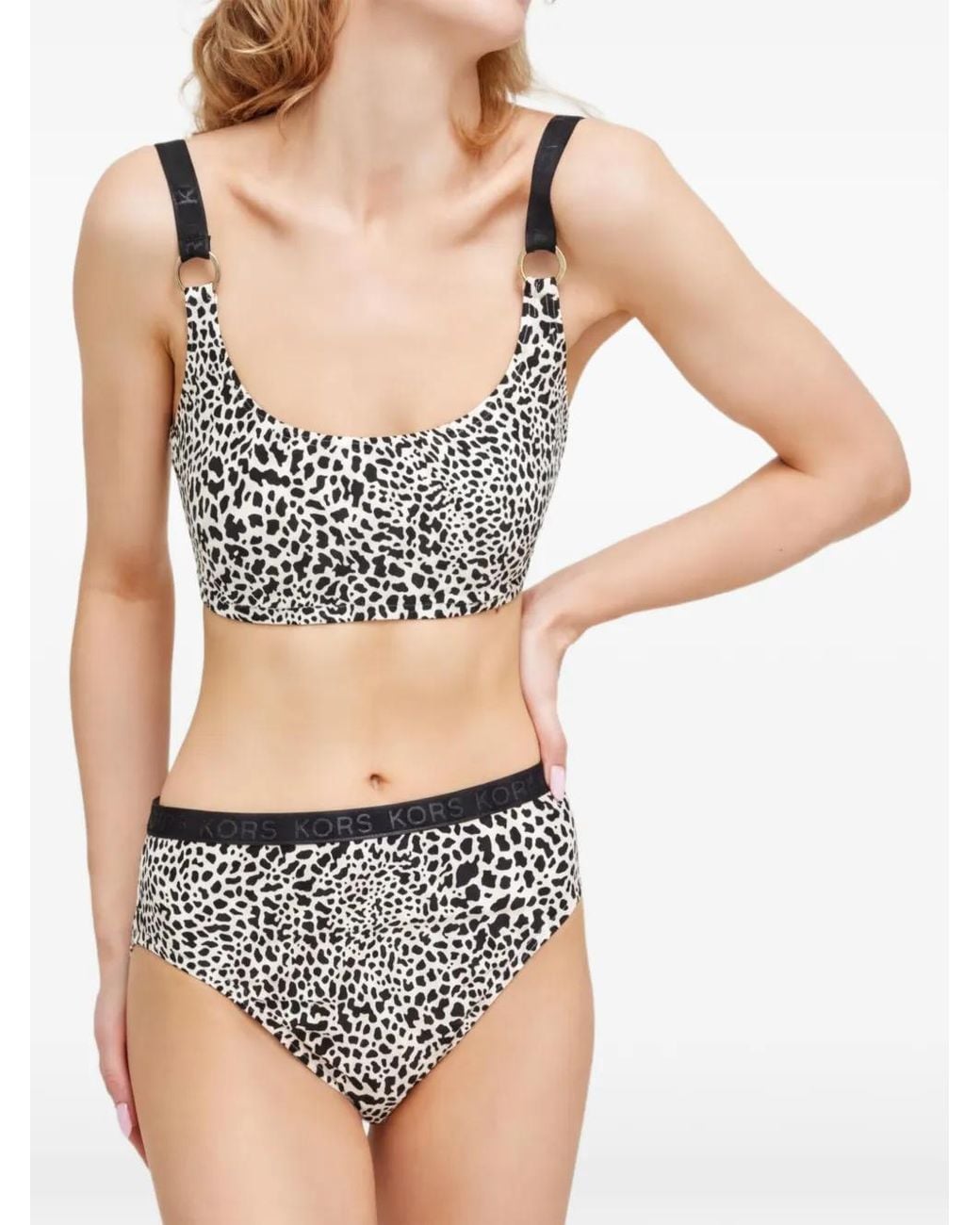 MICHAEL Michael Kors Brown Leopard-Pattern Logo-Strap Bikini Top