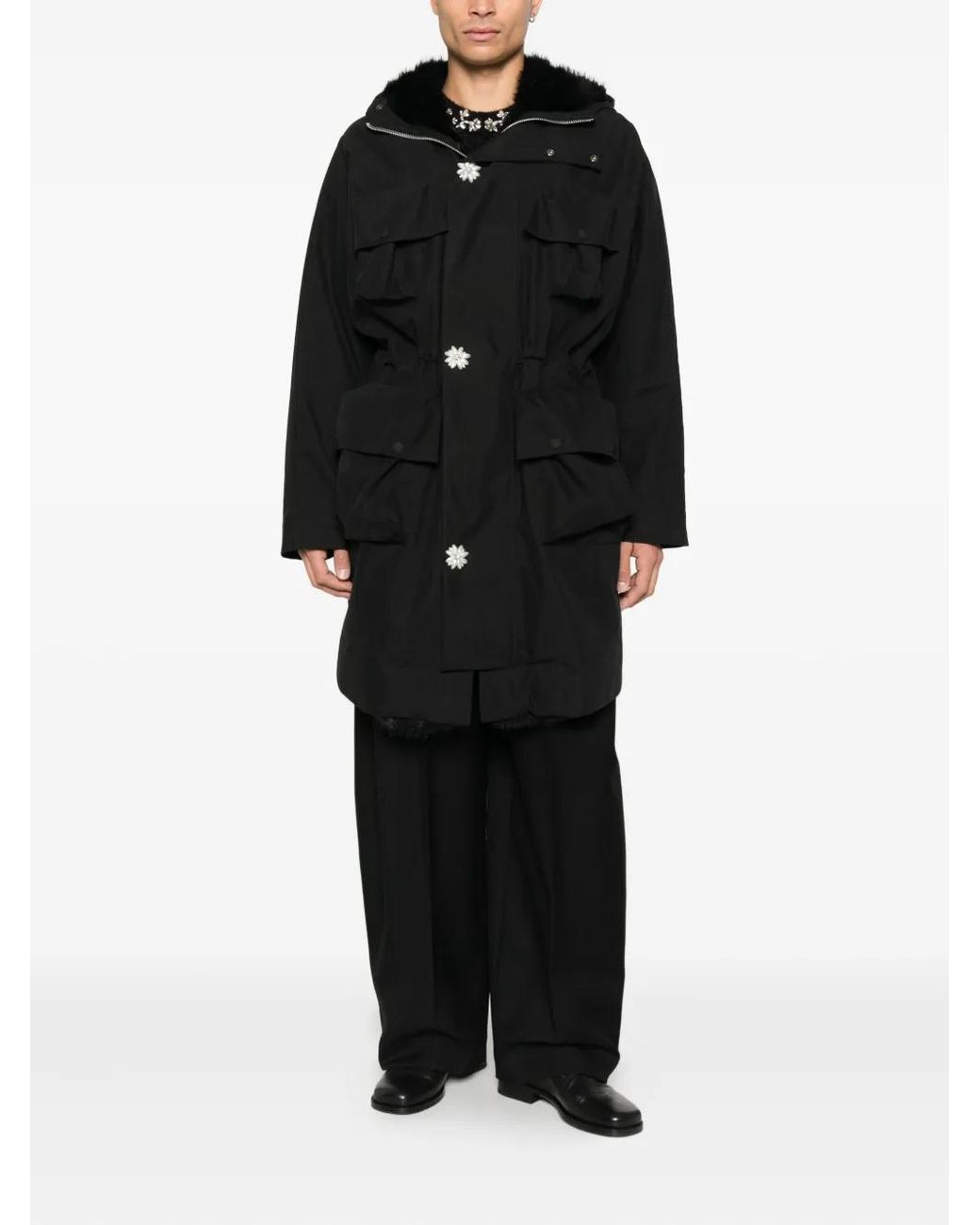Simone Rocha Black Hooded Parka Coat