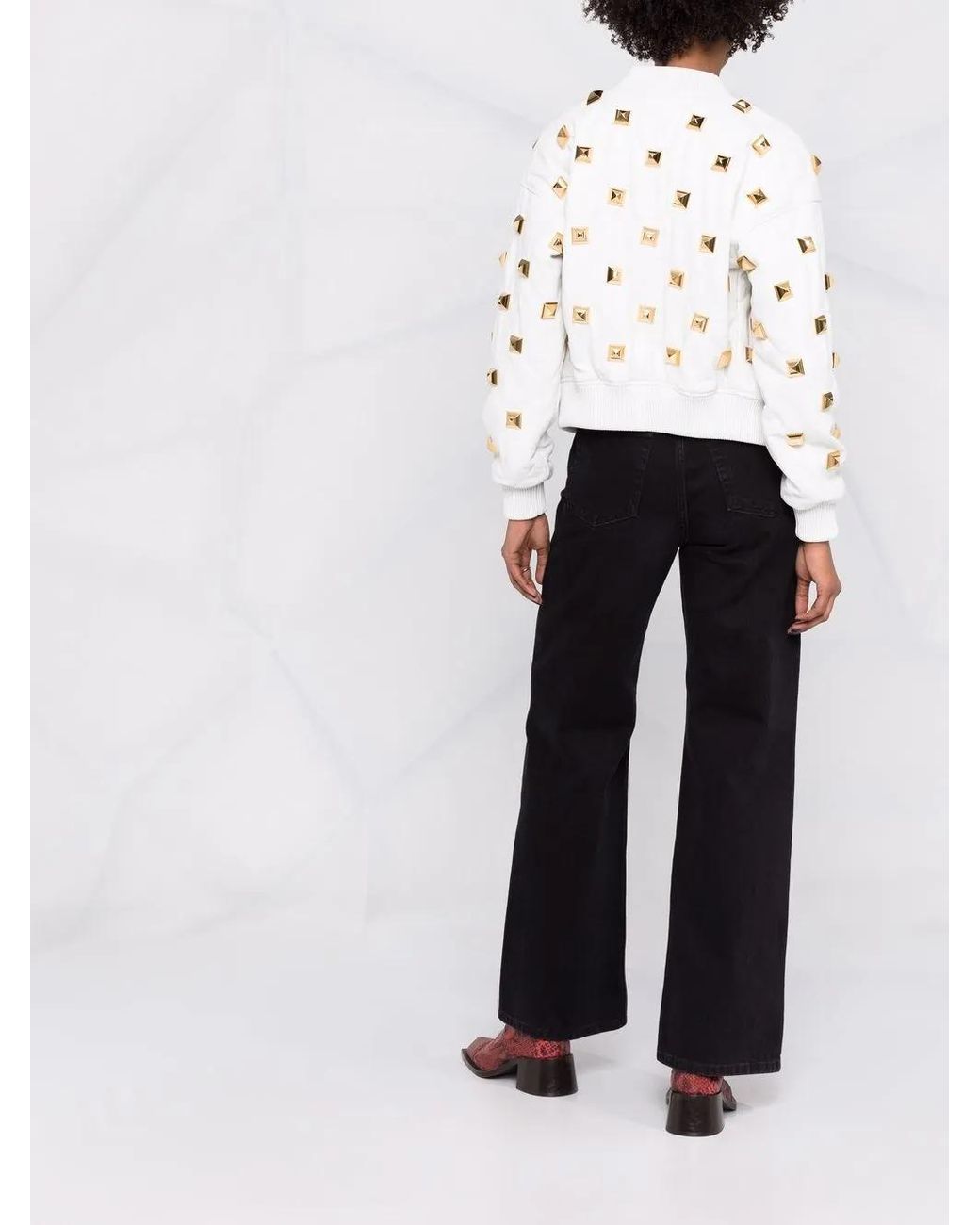 Philipp Plein White Studded Quilted Bomber Jacket