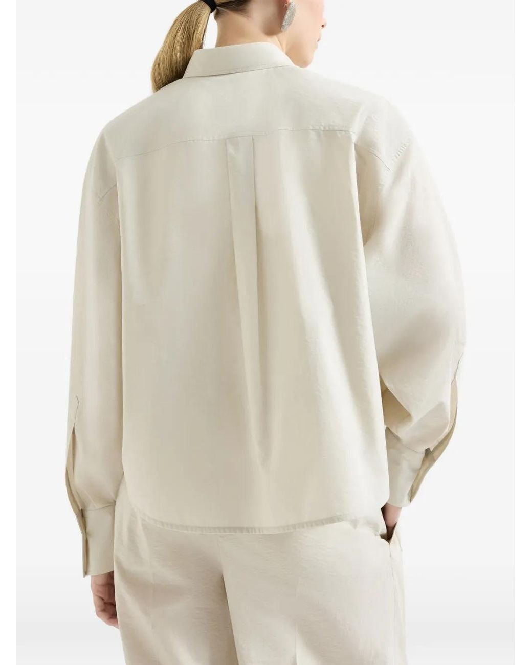 Brunello Cucinelli White Techno Cotton Poplin Shirt With Dazzling Seabed Embroidery