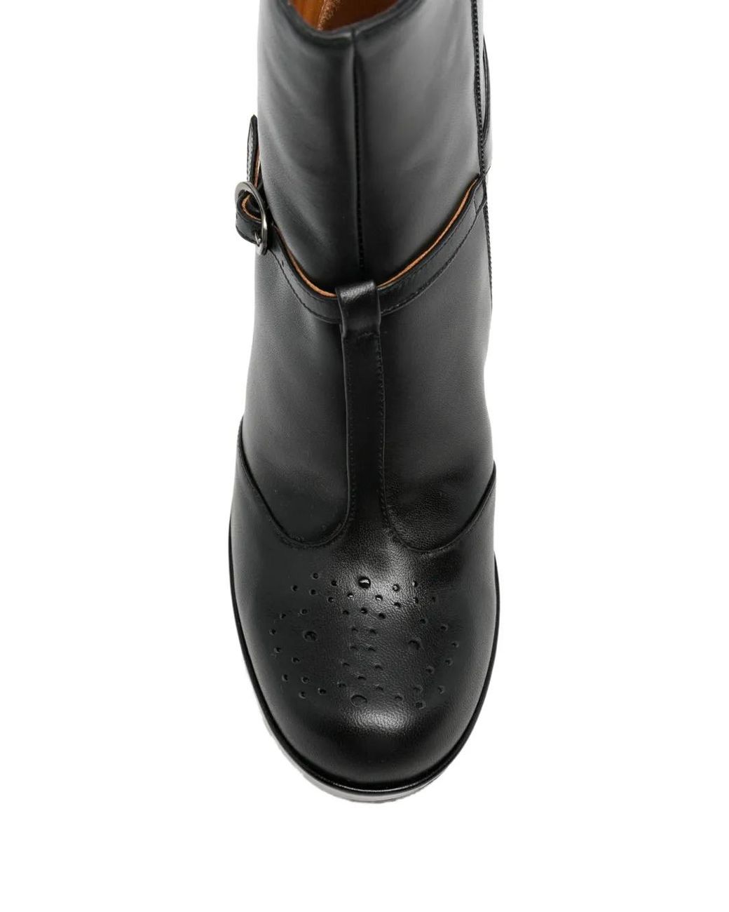 Chie Mihara Black Perforated Buckled Boots