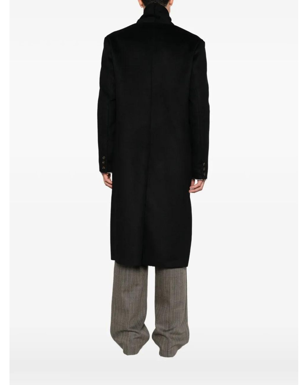 K'ANG Black Manteau Boutonné À Col Cheminée for men