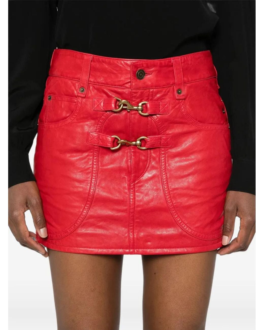 Isabel Marant Red Paulina Leather Skirt